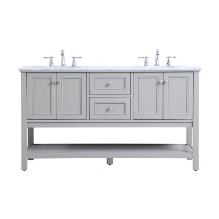 ELEGANT DECOR 60 In. Double Sink Bathroom Vanity Set In Grey VF27060GR